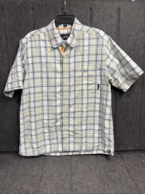 Orvis Short-Sleeve Plaid Button-Down Shirt in Blue, Cream & Yellow
